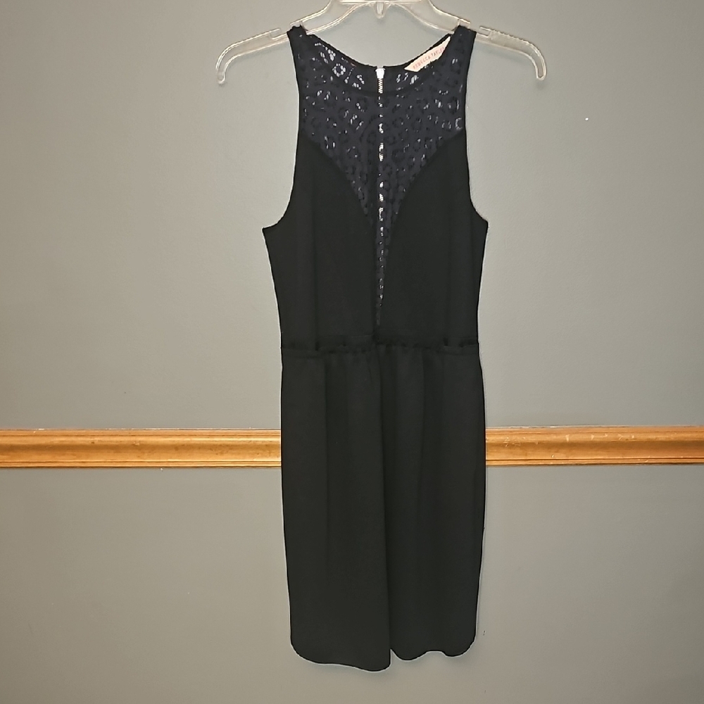 Rebecca Taylor Black Midi Dress with Lace Detail